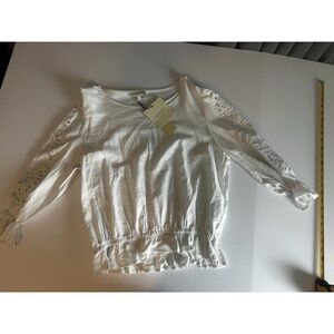 Cynthia Rowley White Smocked Cuffed Sleeve Blouse XL